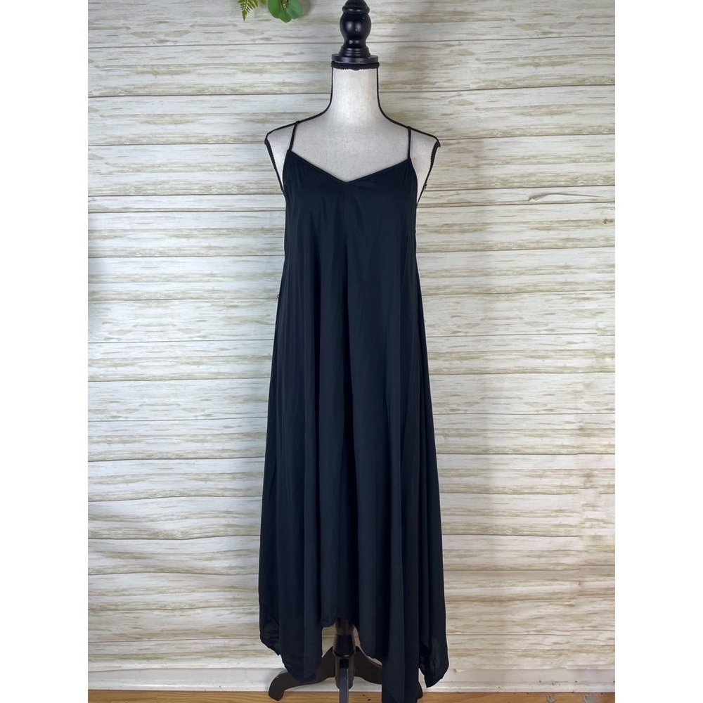 Modcloth Black Handkerchief Hem Strappy Maxi Dress